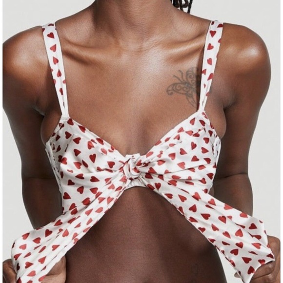 NWT Victorias Secret Red Heart Print Satin Demi‎ Bra White Red Bow XL Valentines - Picture 2 of 11
